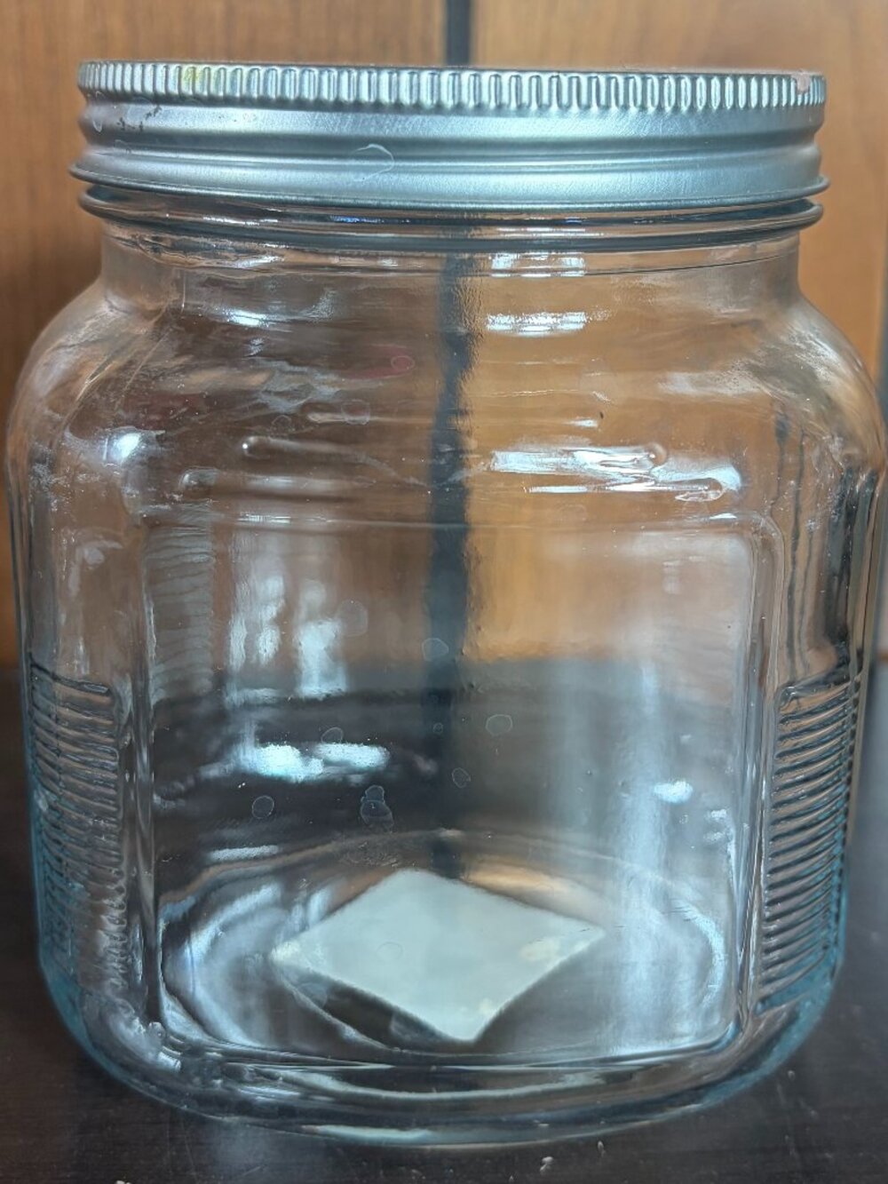 Anchor Hocking Square Glass Storage Jar Screw On Lid Ribbed Corners 6" Tall